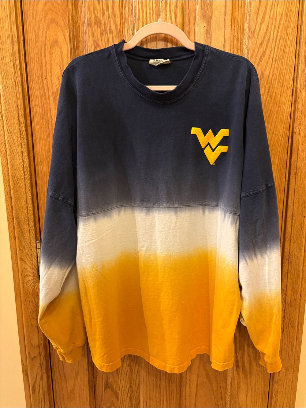 WVU Mountaineers Ombre Long Sleeve Crewneck in Blue & Gold